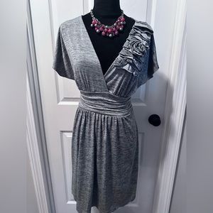 Grey stretchy Speechless poly/spandex dress with rose ruffle